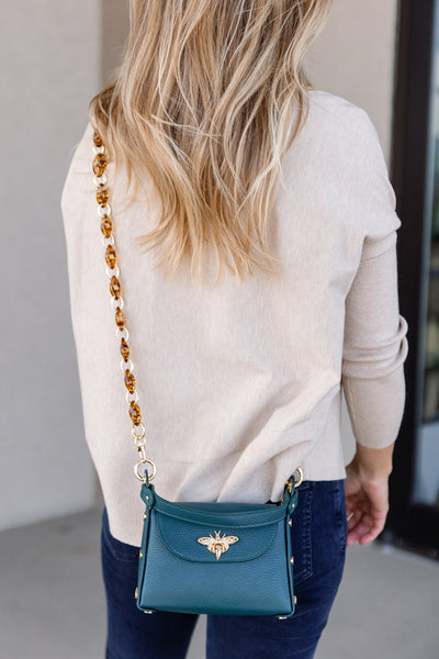 .Nina Pebbled Leather Hand Bag, Dark Teal