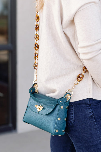 .Nina Pebbled Leather Hand Bag, Dark Teal