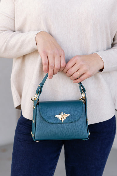 .Nina Pebbled Leather Hand Bag, Dark Teal