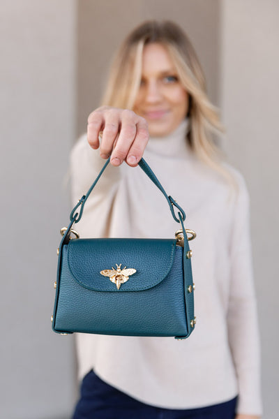.Nina Pebbled Leather Hand Bag, Dark Teal