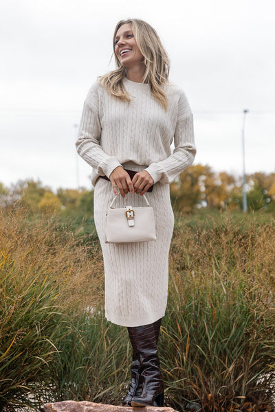 Collins Cable Knit Skirt, Almond