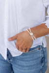Designer CC Button & Double Strand Pearl/Gold Bead Bracelet