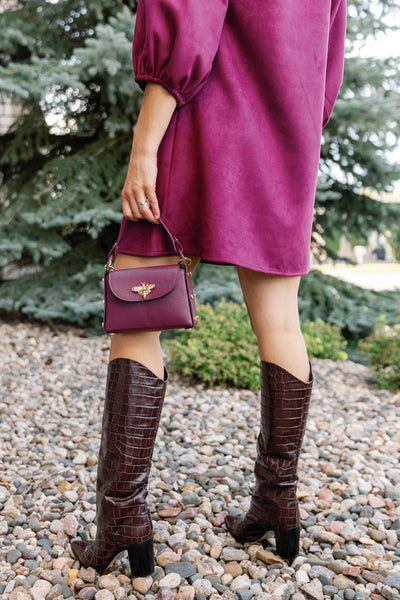 Nina Pebbled Leather Hand Bag, Burgundy