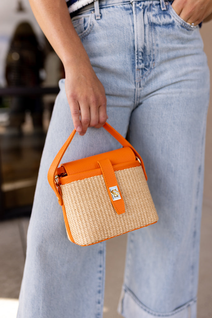 Lucia Woven Hand Bag, Orange