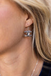 Designer Silver CC Charm Earrings