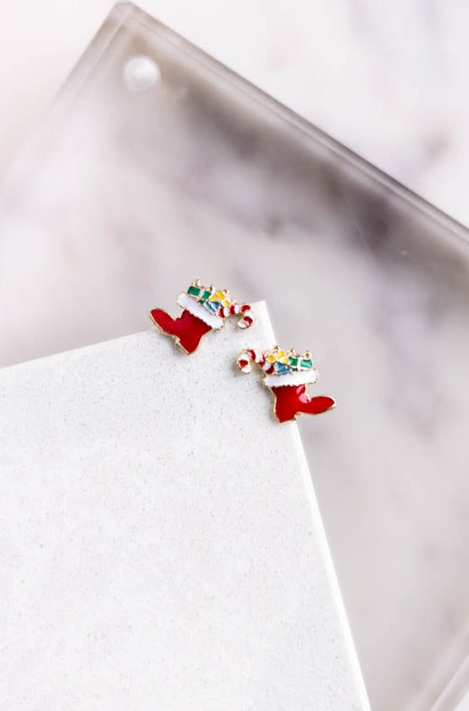 Boxed Holiday Stud Earrings, Stocking