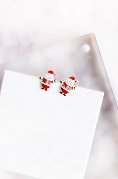 Boxed Holiday Stud Earrings, Santa Snowman
