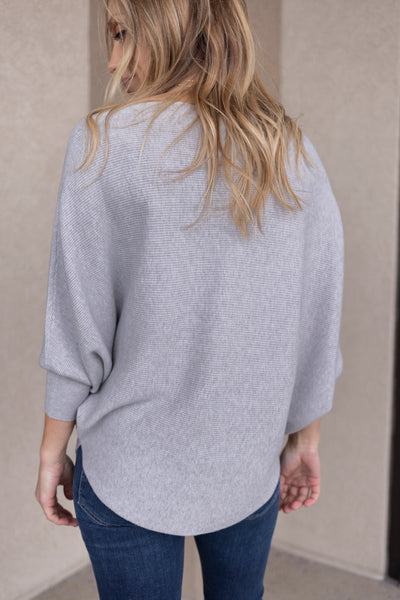 Kira Ribbed Dolman Sweater, Heather Grey