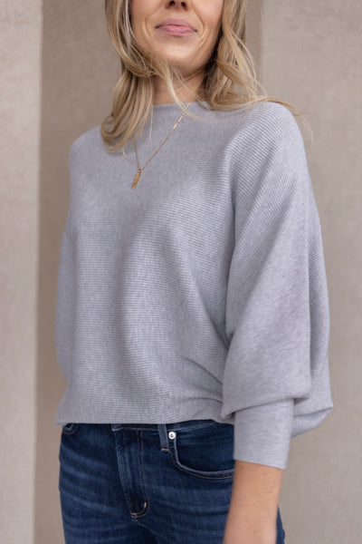 Kira Ribbed Dolman Sweater, Heather Grey