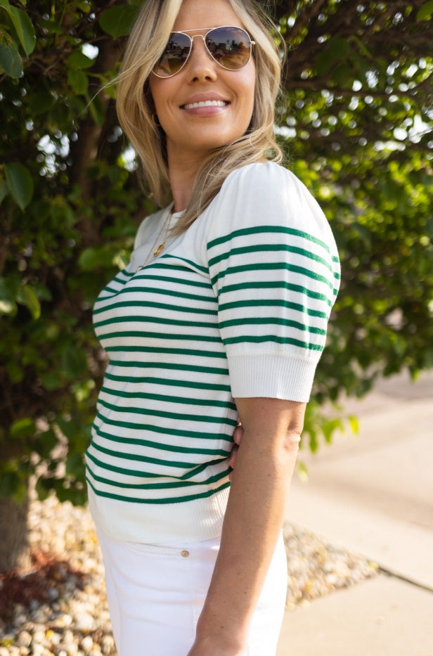 Penny Striped Sweater Knit Top, Green