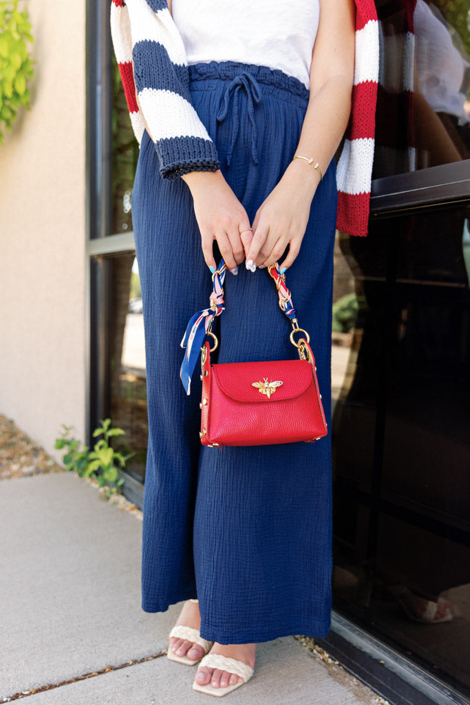 Nina Pebbled Leather Hand Bag, Red