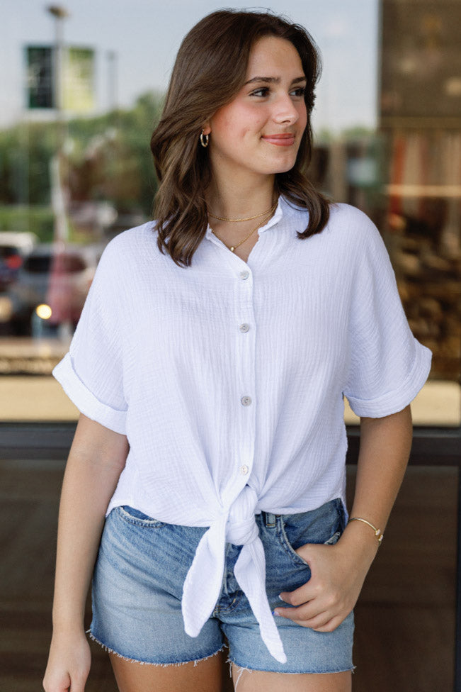.Audrey Cotton Gauze Tie Front Top