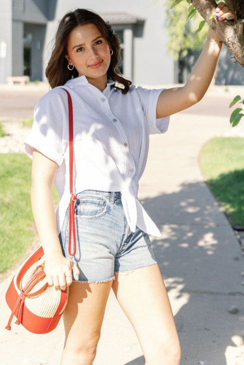.Audrey Cotton Gauze Tie Front Top