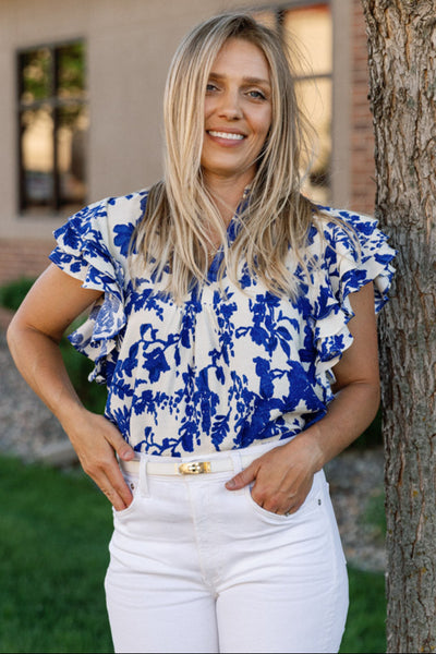 Carly Floral Flutter Sleeve Top