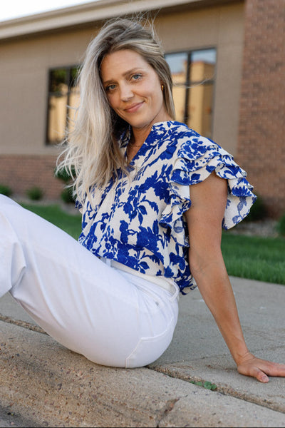 Carly Floral Flutter Sleeve Top
