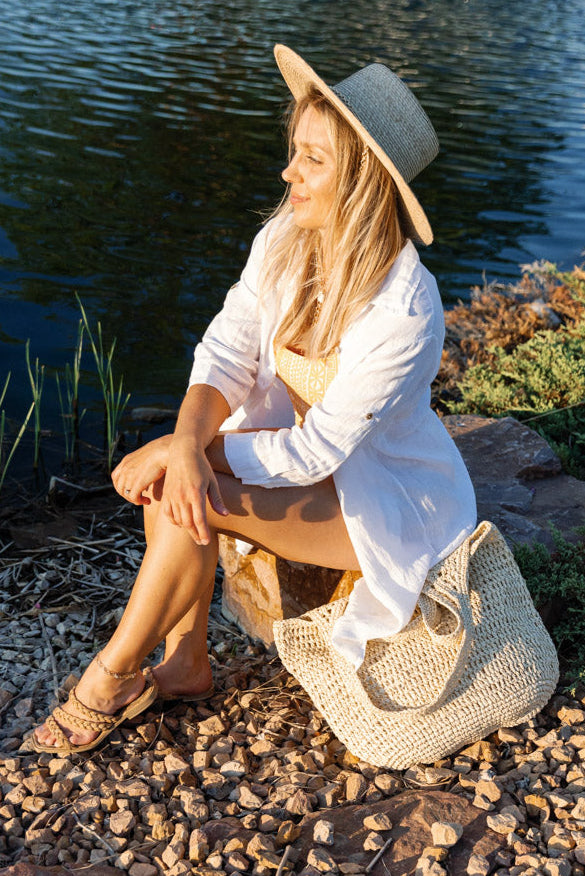 .Alicia Linen Shirt Dress / Cover-Up White / M .Alicia Linen Shirt Dress / Cover-Up White / M