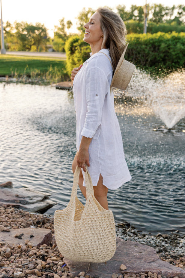 .Alicia Linen Shirt Dress / Cover-Up White / M .Alicia Linen Shirt Dress / Cover-Up White / M