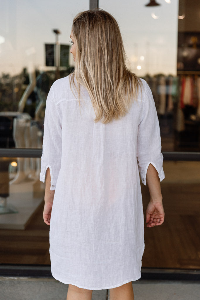 .Alicia Linen Shirt Dress / Cover-Up White / M .Alicia Linen Shirt Dress / Cover-Up White / M