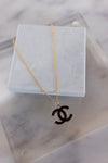 Designer Quilted CC Charm Necklace, Black 18"