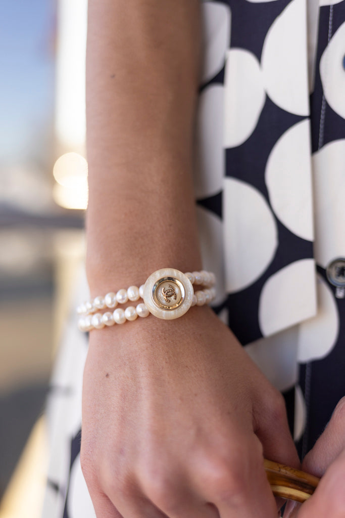 Designer CC Button & Pearl Strand Bracelet