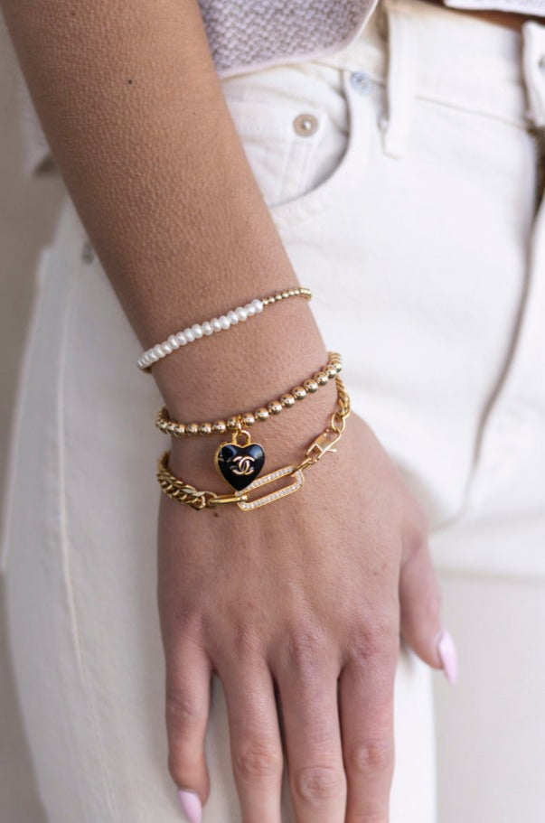 Ariel Pearl/Gold Stretch Bracelet