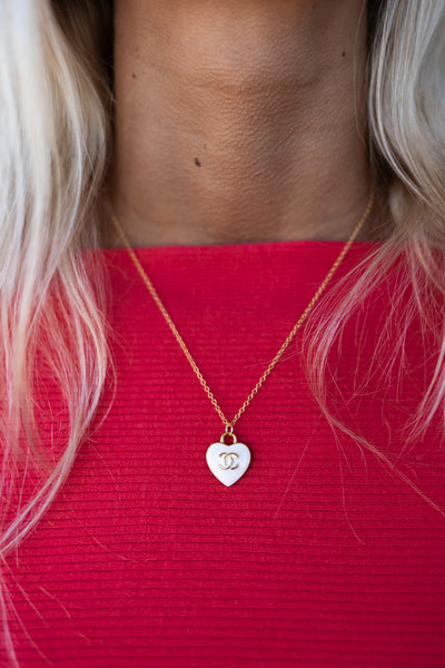 Designer CC Heart Charm Necklace, 17"