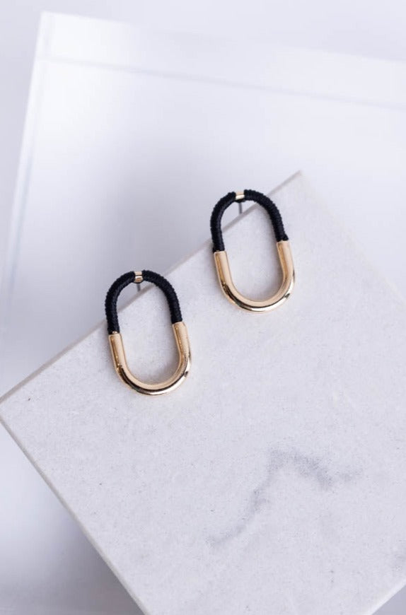 .Iris Modern Stud Hoops, Black