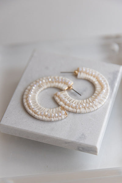 Beaded Raffia Hoops