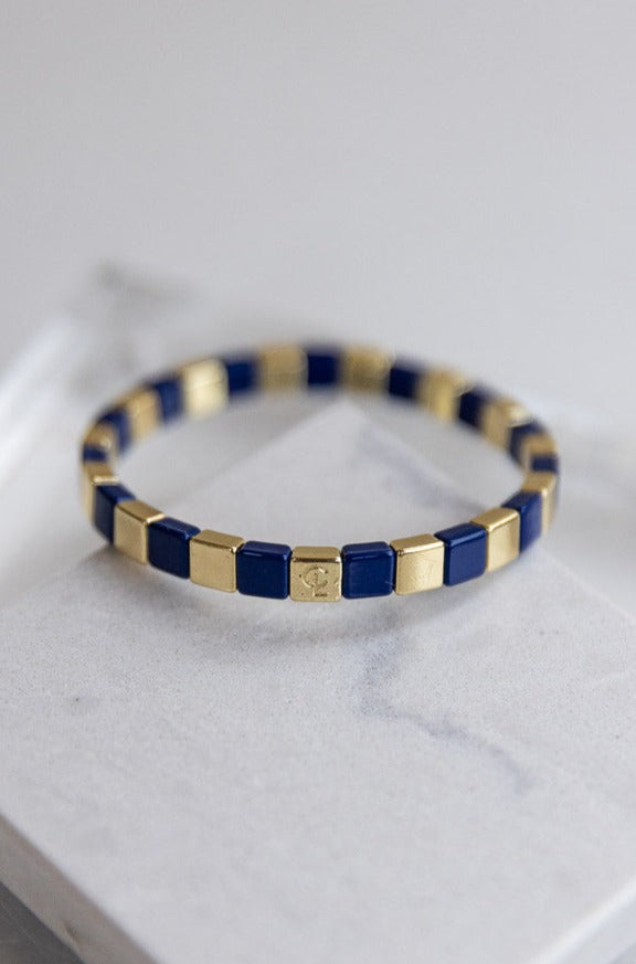 CL Gold/Navy Tiny Tile Beaded Bracelet