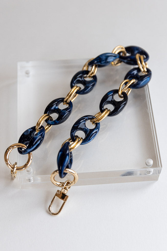Resin Chain Bag Strap, Marbled Navy