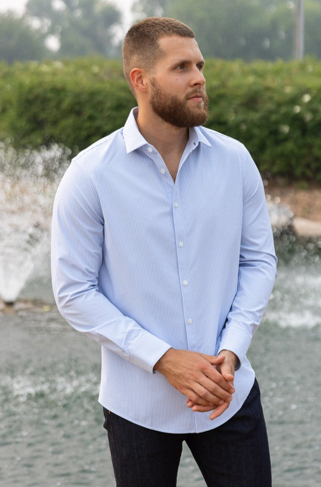 Mizzen & Main Leeward Dress Shirt, Blue Banker Stripe