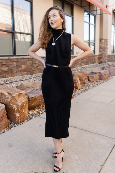 Ariana Ribbed Sweater Dress, Black