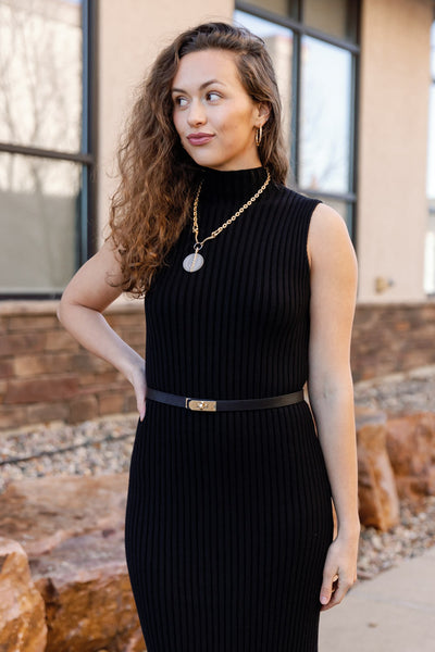 Ariana Ribbed Sweater Dress, Black