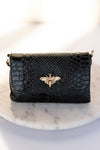 .Camille Embossed Leather Crossbody/Clutch, Black