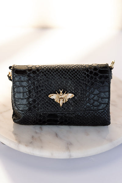 .Camille Embossed Leather Crossbody/Clutch, Black