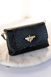 .Camille Embossed Leather Crossbody/Clutch, Black