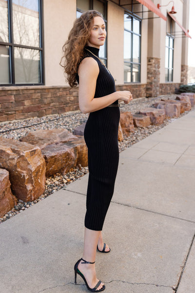 Ariana Ribbed Sweater Dress, Black