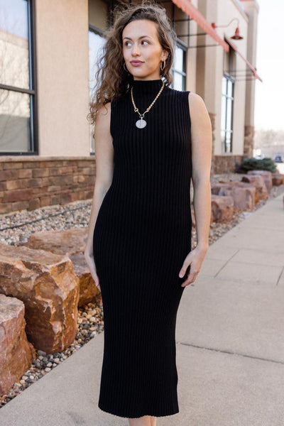 Ariana Ribbed Sweater Dress, Black