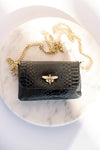 .Camille Embossed Leather Crossbody/Clutch, Black