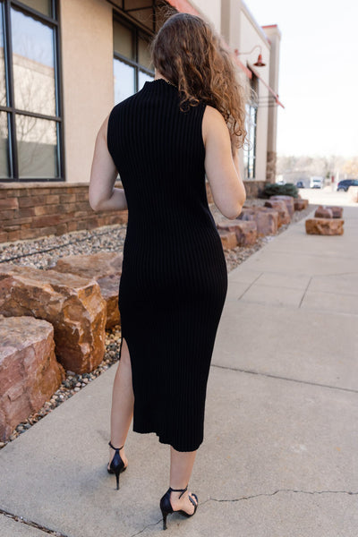 Ariana Ribbed Sweater Dress, Black