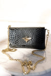 .Camille Embossed Leather Crossbody/Clutch, Black