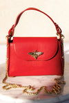 .Nina Pebbled Leather Hand Bag, Red