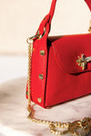 .Nina Pebbled Leather Hand Bag, Red