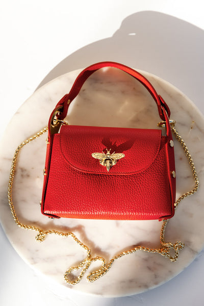 .Nina Pebbled Leather Hand Bag, Red