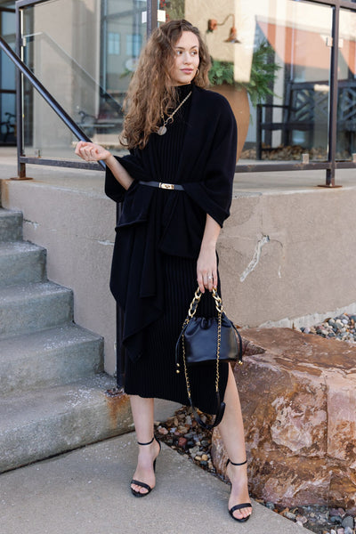 Ariana Ribbed Sweater Dress, Black