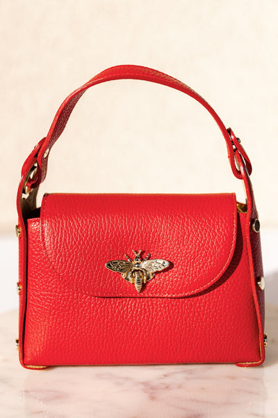 .Nina Pebbled Leather Hand Bag, Red