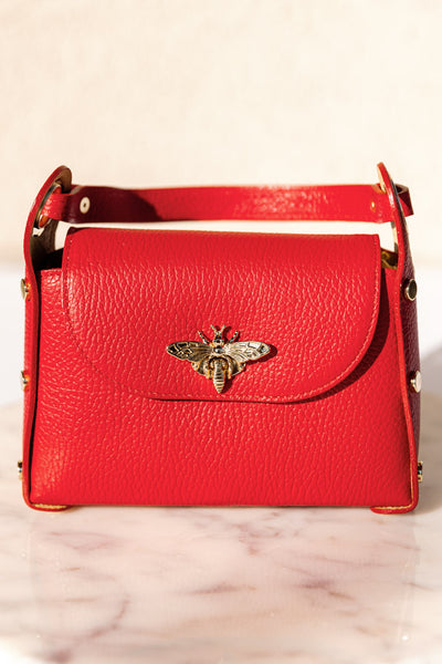 .Nina Pebbled Leather Hand Bag, Red