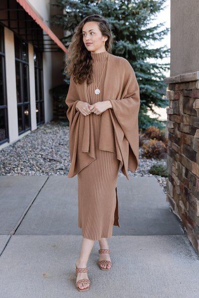 Ariana Ribbed Sweater Dress, Camel