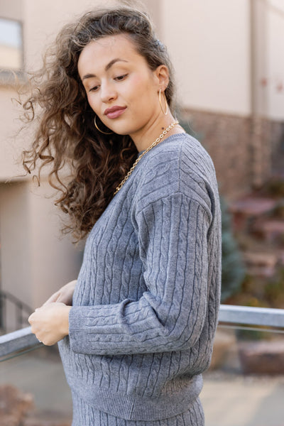 Celia Cable Knit Sweater, Grey