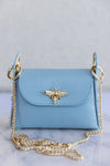 Nina Pebbled Leather Hand Bag, Dusty Blue